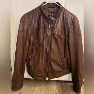 Cole Haan Men's Brown Leather Bomber Jacket